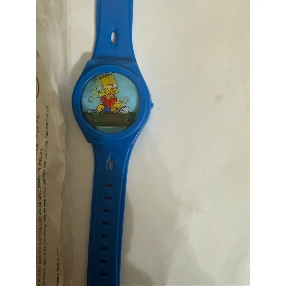 Vtg Simpsons Kids 2002 Bart Skateboarding Holographic Wrist Watch Blue OS NWOT